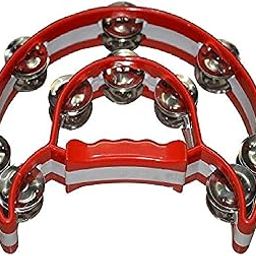 Swastik Super Brand Half Moon Tambourine | Double Row Metal Jingles Dafli Khanjari for Adults | Hand Percussion Musical Instrument with Grip Handle | For Party, Classroom, Kirtan Puja-image-56
