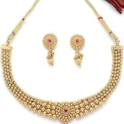 Classic Gold Plated Choker Necklace with Drop Earring Jewellery Set For Women & Girls|Suited for All Festive Occasions|NS107402-picture-6