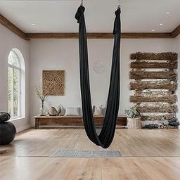 Streetup India® Lycra Fabric Aerial Swing/Yoga Hamock With 20 Feet Long Fabric With Carabiner and Ring (Black)-image-52