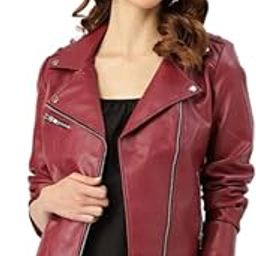 Women Faux Leather Regular Jacket (Cherry) LRFRCH0511-image-24