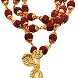Religious Jewellery Lord Shiv Shesh Nag Kalsapra Damaru Locket with Gold Plated Caps Rudraksha Mala Temple Jewelry Pendant for Men and Boys-image-87