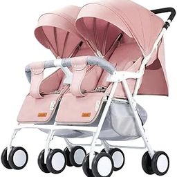 Oncarnival Lightweight Twin Stroller for Two Babies, Foldable Double Infant Toddler Sit-on-The-Trolley (Pink)-image-5