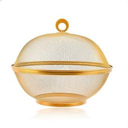 TAGROCK Apple Shape Steel Net Multipurpose Fruits & Vegetables Storage Basket Rice Stainer for Kitchen, Pack of 1 (Gold),28.5L x 28.5W x 12H centimeters-19