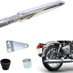 Blue Sky Bike 4M Silencer Exhaust Customized Long Bottle Empty Punjab Dholki Chrome Bullet Exhaust With Zed Clamp & Bush for Royal Enfield Bullet Electra-image-75