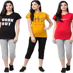 Women's Printed Cotton Round Neck and Half Sleeve T-Shirt and Capri Bottom Set Attractive Look Comfy and Stylish and Casual Purpose-image-44