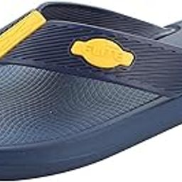 Men's Flip Flops, Navy Blue with Gold Accents, Waterproof, Comfort textured Grip Sole,flite(fl-115) navy&yellow-picture-0