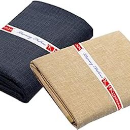 KUNDAN SULZ GWALIOR MEN'S Cotton Shirt & Trouser Fabric Combo Set (Un-Stitch; 1.20 & 2.25 Meter; Blue & Beige)-image-68