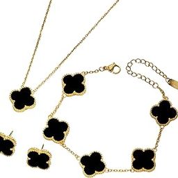 Stainless Steel Gold Plated Black Clover Jewellery Set for Girls and Women, Anti-Tarnish-image-58