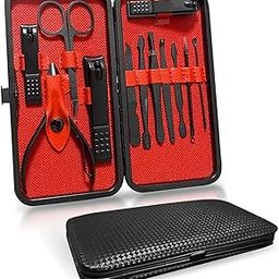 Lusty Soul Manicure Pedicure Nail Clippers Set, Stainless Steel Nail Scissors Grooming Kit, Acne needle, Blackhead Tool Leather Travel Case-image-1