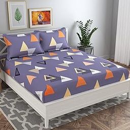BSB HOME® Cotton Bedsheets 144 TC Cotton Double/Queen Size Bed Cover with 2 Pillow Covers - Grey, White (90X90 inches)-picture-2