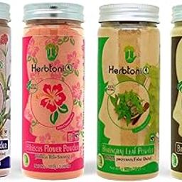 HERBTONIQ Hair Growth Pack Unscented Powders For All Hair Types|Jatamansi Hibiscus Bhringraj Brahmi Powder|Combat Dandruff,Fizzy Hair,Dull Damage Hair Loss Regimen|Unisex|Pack Of 4(Total 600G)4 Count-image-75