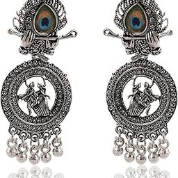 Handmade HarmonyHandmade Traditional Jhumki with Moon and Flower Motif Chandbali Design Ethnic Jhumki Earrings for Women and Girls-4-51