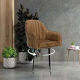KOORSI & COMPANY. Aksh Luxury Velvet Swivel Accent Chair, Accent Chair for Bedroom,Living Room, Restaurant, Stylish Velvet Fabric Cushioned Seat, Chairs for Home Decor with 6 Months Warranty (Brown)-image-2