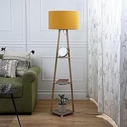 Candle Path Floor Lamp in Solid Wood & Natural Wood with Shelf Shade for Living Room,Bedrooms, Colours (Yellow)-image-18