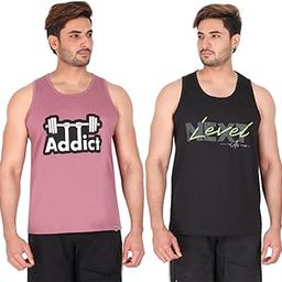 Fitness Men's Cotton Round Neck Tank Top Sleeveless Tshirt Combo of 2 | Multi Graphic Design | Gym wear | Tank Top-image-72