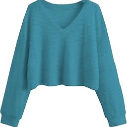 Ontarius Look Women's Cotton (Waffle) 2024 Summer Winter Spring Long Sleeve V-Neck Casual Workout Crop Tops for Women Gym Running Loose Tunic Tops-image-64