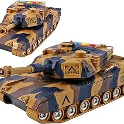 Toyshine 1:16 Scale Friction Powered Army Tank Vehicle with Lights and Sounds, Pretend War & Action Toy for Kids, Brown-11