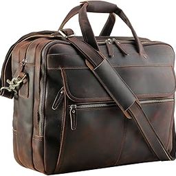 Polare Men's Thick Full Grain Leather 17.3" Laptop Business Briefcase with YKK Metal Zippers-picture-55