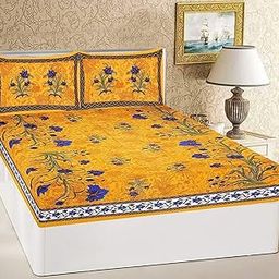 100% Cotton Rajasthani Jaipuri Traditional Floral India 160 TC Cotton Single BedSheet with 2 Pillow Covers (RTF-SNGL-3380)-image-63