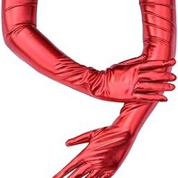 CALANDIS Ladies 53Cm Metallic Gloves Flapper Dance Opera Cosplay Fancy Dress Red-image-13