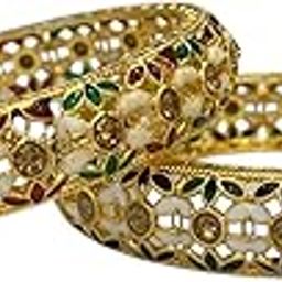 Traditional Gold-Plated Bangles with Meenakari Work, Green and Red Enamel, Set of 2-image-32