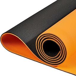 Amazon Basics Dual Colour Yoga Mat | 6 MM Thick Mat | Carry Strap | Grippy Surface | Anti Slip Exercise Mat | EVA & LDPE Material | Yoga Mat for Men & Women | Exercise Mat for Gym or Home (Black and Orange)-60