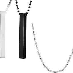 Men's Fashion Jewellery Set Combo of 2 Rhodium and Black Finish Stainless Steel 3D Cuboid Vertical Bar/Stick Locket Pendant Necklace and Rice Shape Neck Chain for Boys and Men CO1000443-image-14