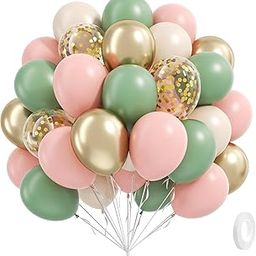 Toys Treasure We Deliver Smiles 60 Pcs Pink Green and White Confetti Balloons for Birthday Baby Shower Engagement Anniversary Wedding Bridal Shower Graduation Decoration (Pink Green White)-image-6