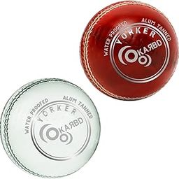 KARBD Cricket Ball Leather 4 Piece Professional Hand Stitching Waterproof Coating Season Ball for Tournament Club Matches (40 to 50 Overs, Yorker Red & White, Combo Pack Set of 2)-image-91