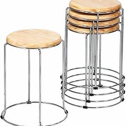 Toby Modern Contemporary Multipurpose Stainless Steel Wiiden Top Round Stool, Set of 5 for Indoor/Outdoor/Home/Doctor/Medical/Hospital/Food Plastic Bar Stool(Finish Color - Silver)-picture-18