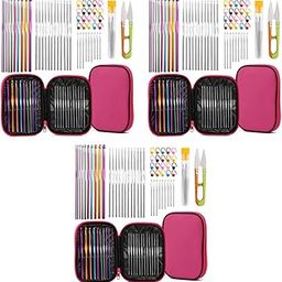 HASTHIP® Aluminium 162PCS Crochet Needles Set Ergonomic Hooks Kit with Storage Case Stitch Marker DIY Craft Hand Knitting Art Tools for Beginners Assorted-image-77