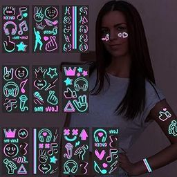 MAYCREATE® 10 Sheets Temporary Tattoo Sticker for Men and Women Glow In The Dark Tattoos Waterproof Easy to Use Neon Temporary Tattoo Makeup Supplies Tattoos Sticker for Festival, Party, Club-44