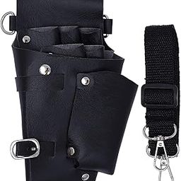 SWEETPEA.Fx� Set of 1PCS Black Leather Barber Hair Scissor Bag Hairdressing Pouch Her Case Rivet Clips with Waist Shoulder Belt Hair Tool Scissor-15