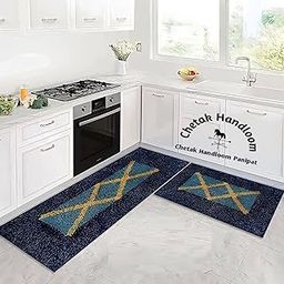 Kitchen Set Cotton Rectangular Floor Mat Doormat Pack Of 2 Complete Set Piece Light Green-picture-18