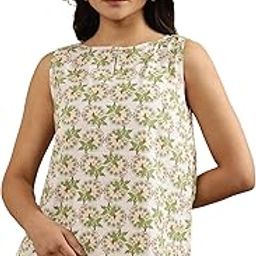 White Floral Print Cotton Straight Top-image-76