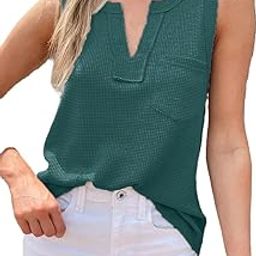 zilcon Woman Summer Fashion Waffle Tops for Woman Cami Deep V Neck Sleeveless Tops Womens Casual top-picture-1