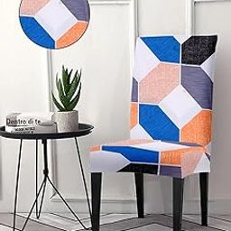 Amazon Brand - Solimo Polyester Spandex Stretchable Dining Chair SLIPCOVER (Checkered Print, Pack of 6, Light Blue)-image-37