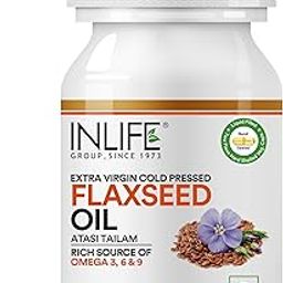 Inlife Flaxseed Oil Omega 3 6 9 Supplement, Extra Virgin Cold Pressed 500 mg - 60 Vegetarian Capsules-image-1