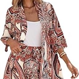 Women'S Rayon Tropical Co-Ord Set – Kimono Sleeve Shirt With High Waist Shorts & Tube Top For Summer Beachwear (GL-W2265&SH302-S-MULTI)-image-31