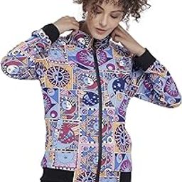 Polyester Women Winter Sports Zipper Printed Standard Length Jacket Sky Blue L-image-74