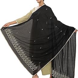 Cotton Dupatta with Embroidered Border, Black-53