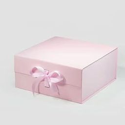 The Mood Twisters Gift Box – 23x16x10 cm Multipurpose Hardboard Empty Hampers & Birthday Gift Packing Box | Decorative, Foldable Box with Ribbon & Net Accents - Pastel Pink-1