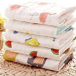 MOM CARE Muslin Cotton Face Towels For Newborn Baby Extra Soft Hankies Reusable Napkins For Infants Toddlers (Pack Of 5) White, 500 TC-31