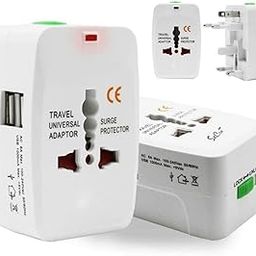 SWSHIV Universal Adaptor Worldwide Travel Adapter with Built in Dual USB Charger Ports Chargers 250V Surge/Spike Protected Electrical Plug(White / 1 pcs)-26