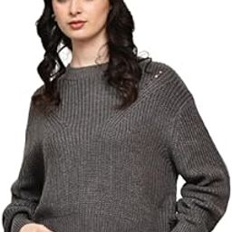 Women's Acrylic Full Sleeve with Round Neck Dark Grey Sweater-image-87