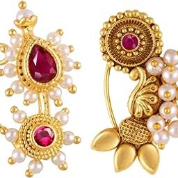 Vivastri's Premium Gucchedar Maharashtrian/Peackock Styled Nosepin Combo Set Of 2 For Ladies-VIVA1165-1172NTH-Press-Red-picture-32