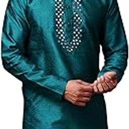 Men's Mirror Embroidered Kurta for Men in Silk Blend Jacquard with Deep Neck Embroidery - Size -S, M, L, XL, XXL-image-59