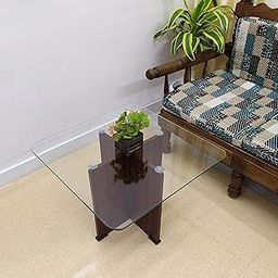 Both Side Modern Laminated MDF Board Wood Strong Base with Square Normal Clear Glass Top Coffee/Center/Sofa/Corner/Living Room Table (24x24x18 Inch, Color Rosewood, 8mm)-image-4