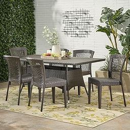 MJA FURNITURE 7-Piece Outdoor Dining Set – All-Weather Wicker Patio Dining Table with 6 Stackable Chairs – Durable & Elegant Garden Furniture for Balcony, Terrace, or Backyard-image-12
