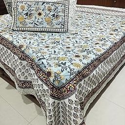 Floral Print Cotton King Size Bedsheet with 2 Pillow Covers, 254x274 cm, Blue and White-image-70